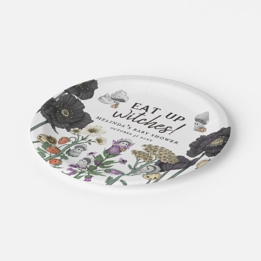 Funny isst Hexen Halloween Kinderdusche Pappteller (Schrägansicht)