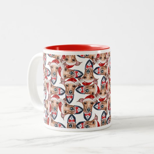 Funny Italian Greyhound Christmas Pattern Zweifarbige Tasse (Vorderseite Links)