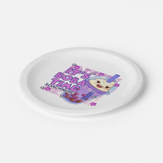 Funny "It's Boba Time Irgendwo" Pappteller (Schrägansicht)