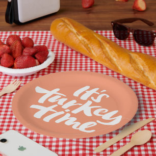 Funny It's Turkey Time Erntedank Dinner Sprichwort Pappteller