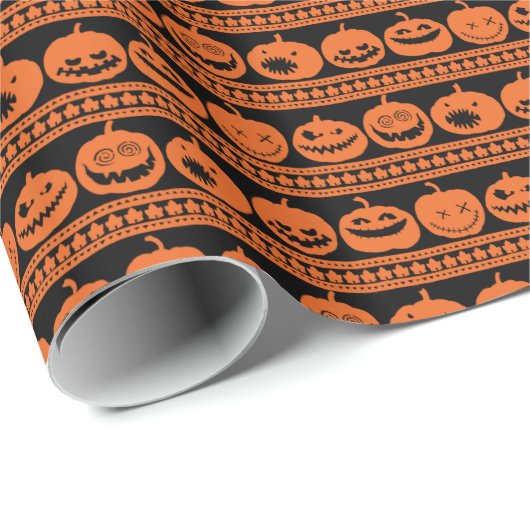 Funny Jack O Lanterns Halloween Pumpkin Pattern Geschenkpapier (Rolleneckpunkt)