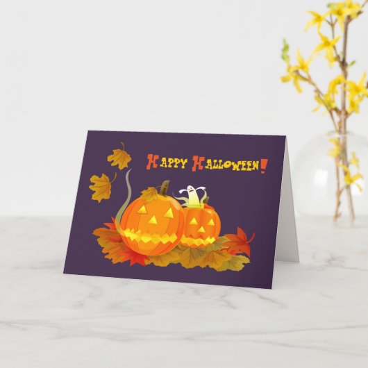 Funny Jack O'Lanterns Halloween Karte (Gelbe Blume)