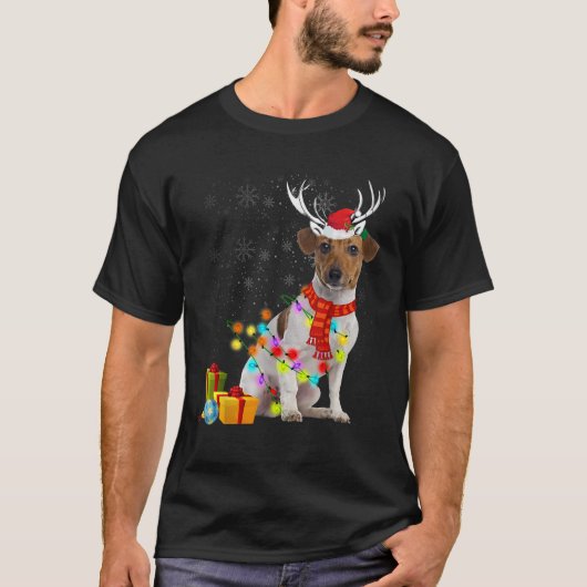 Funny Jack Russell Christmas Lights Reindeer Holid T-Shirt (Vorderseite)