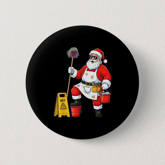 Funny Janitor Santa Christmas Graphic Cleaner Clea Button (Vorderseite)