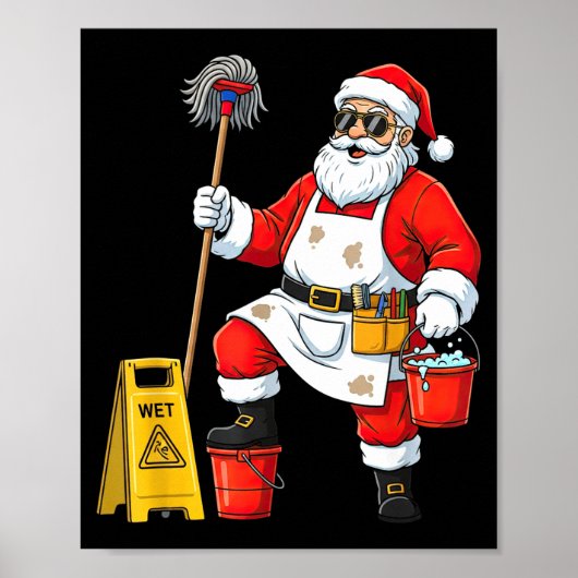 Funny Janitor Santa Christmas Graphic Cleaner Clea Poster (Vorne)