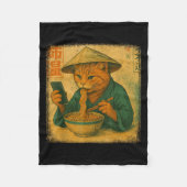 Funny Japanese Cat Eat Ramen And Scroll Phone Anim Fleecedecke (Vorderseite)
