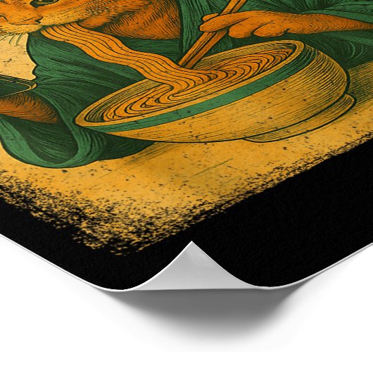 Funny Japanese Cat Eat Ramen And Scroll Phone Anim Poster (Ecke)