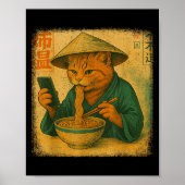 Funny Japanese Cat Eat Ramen And Scroll Phone Anim Poster (Vorne)