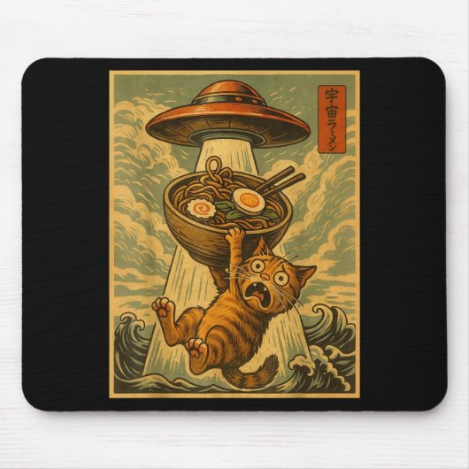 Funny Japanese Cat Ramen Ufo Anime Men Women Teens Mousepad (Vorne)