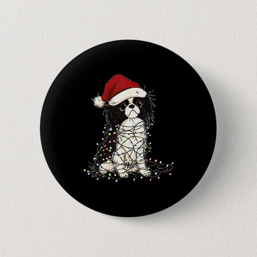 Funny Japanese Chin Christmas Graphics Dog Lights Button (Vorderseite)