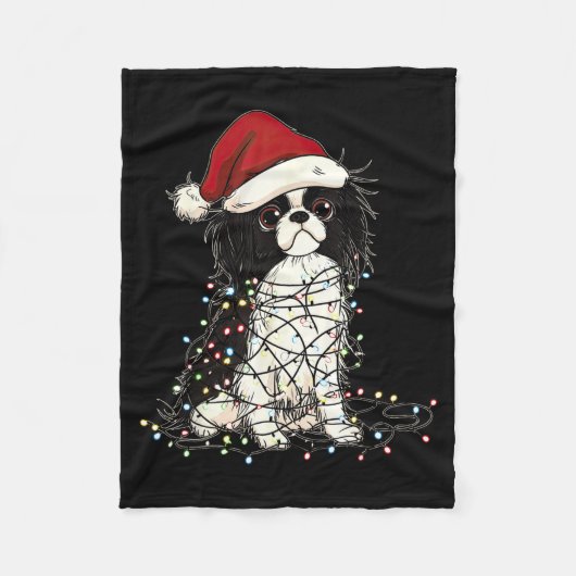 Funny Japanese Chin Christmas Graphics Dog Lights  Fleecedecke (Vorderseite)