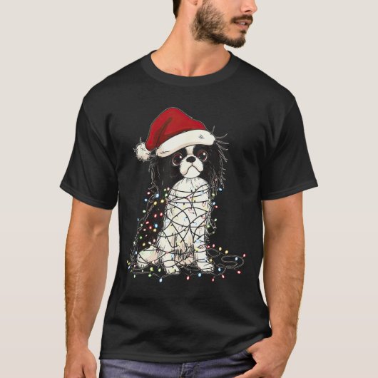 Funny Japanese Chin Christmas Graphics Dog Lights  T-Shirt (Vorderseite)