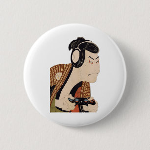 Funny Japanese Gamer Samurai Ukiyo-e Art Button