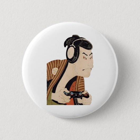 Funny Japanese Gamer Samurai Ukiyo-e Art Button (Vorderseite)