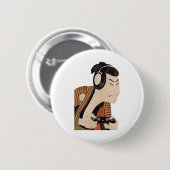 Funny Japanese Gamer Samurai Ukiyo-e Art Button (Vorne & Hinten)