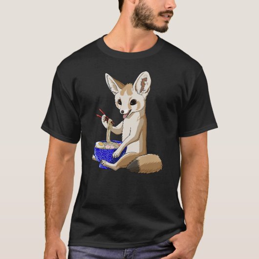 Funny Japanese Kawaii Ramen Noodles Fennec Fox T-Shirt (Vorderseite)
