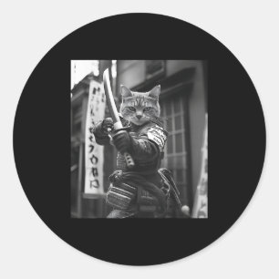 Funny Japanese Samurai Cat Meme Martial Arts Vater Runder Aufkleber