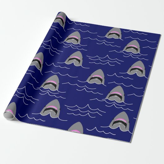 Funny Jaws Cartoon Sharks Gemustert Geschenkpapier (Ungerollt)