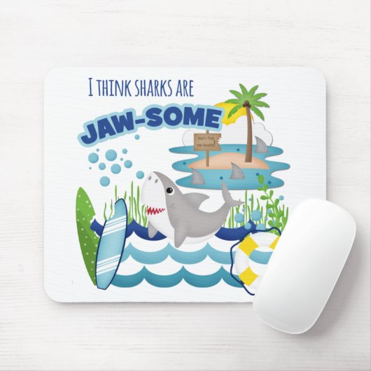 Funny Jawsome Shark Surfboard Mousepad (Mit Mouse)