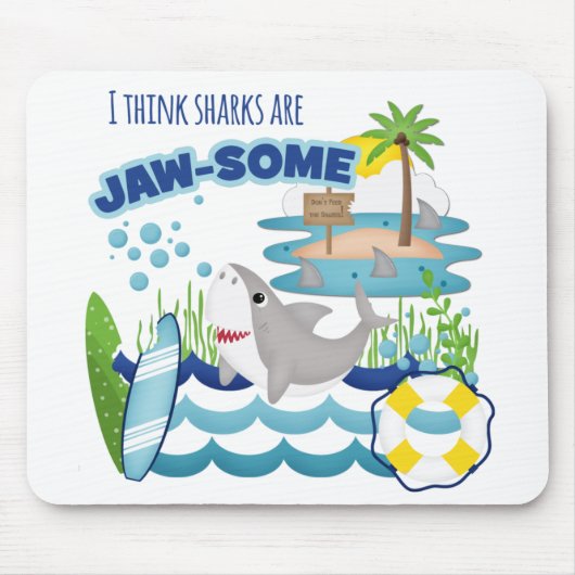 Funny Jawsome Shark Surfboard Mousepad (Vorne)