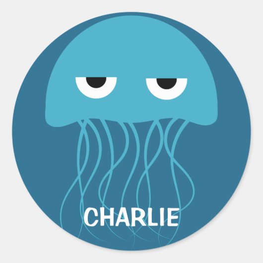 Funny Jellyfish individuelle Name Aufkleber (Vorderseite)