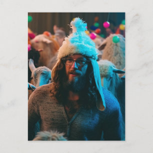 Funny Jesus and Sheep auf einer Geburtstagsparty Postkarte