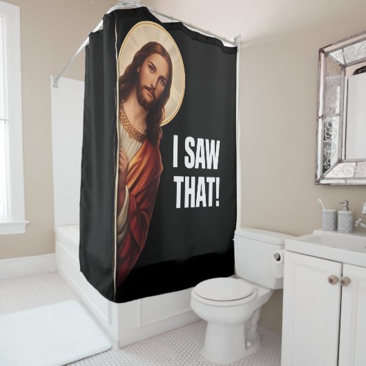 Funny Jesus "I Saw That" Christian meme design Duschvorhang (Beispiel)