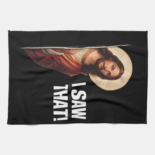 Funny Jesus "I Saw That" Christian meme design Geschirrtuch (Horizontal)