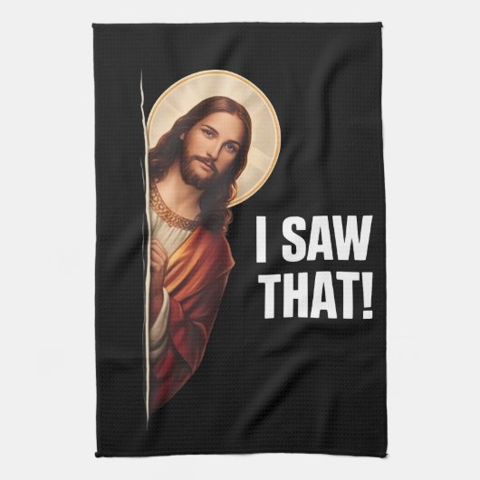 Funny Jesus "I Saw That" Christian meme design Geschirrtuch (Vertikal)
