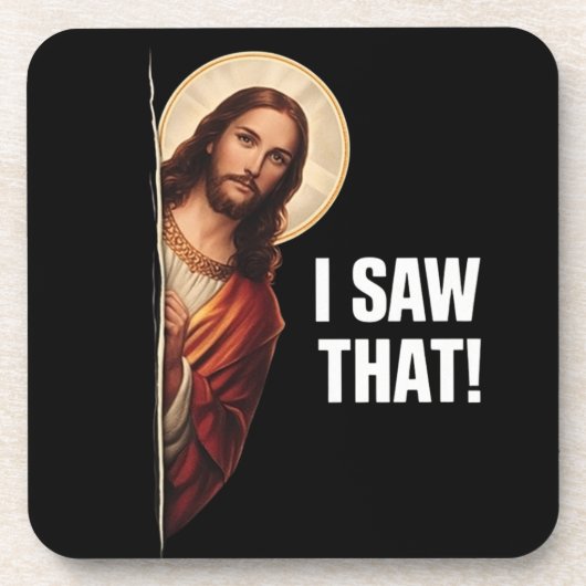 Funny Jesus "I Saw That" Christian meme design Getränkeuntersetzer (Vorderseite)