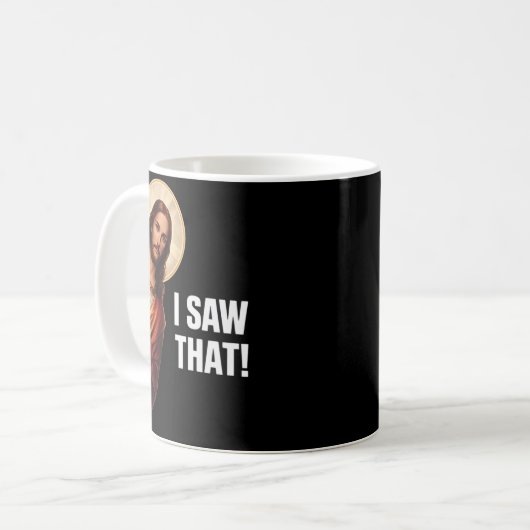 Funny Jesus "I Saw That" Christian meme design Kaffeetasse (Vorderseite Links)