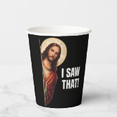 Funny Jesus "I Saw That" Christian meme design Pappbecher (Rückseite)