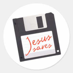 Funny Jesus Rette auf Diskette Runder Aufkleber