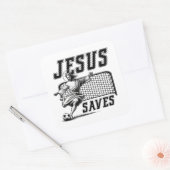 Funny Jesus Rette und erzielt Fußballziele Quadratischer Aufkleber (Umschlag)