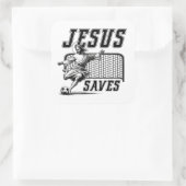 Funny Jesus Rette und erzielt Fußballziele Quadratischer Aufkleber (Tasche)