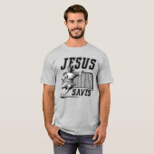 Funny Jesus Rette und erzielt Fußballziele T-Shirt (Vorne ganz)