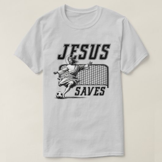 Funny Jesus Rette und erzielt Fußballziele T-Shirt (Design vorne)