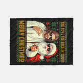 Funny Jesus Santa The Boys Are Back In Town Merry Fleecedecke (Vorderseite (Horizontal))