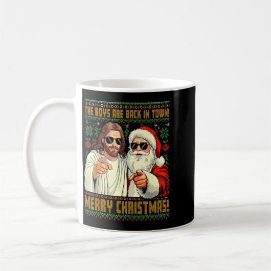 Funny Jesus Santa The Boys Are Back In Town Merry Kaffeetasse (Links)