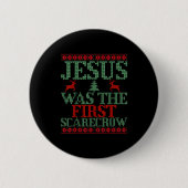 Funny Jesus Was The First Ecrow Ugly Sweater Style Button (Vorderseite)