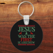 Funny Jesus Was The First Ecrow Ugly Sweater Style Schlüsselanhänger (Vorderseite)