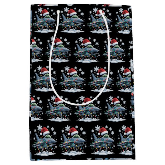 Funny Jet Fighter Military Christmas Holiday Xmas Mittlere Geschenktüte (Vorderseite)