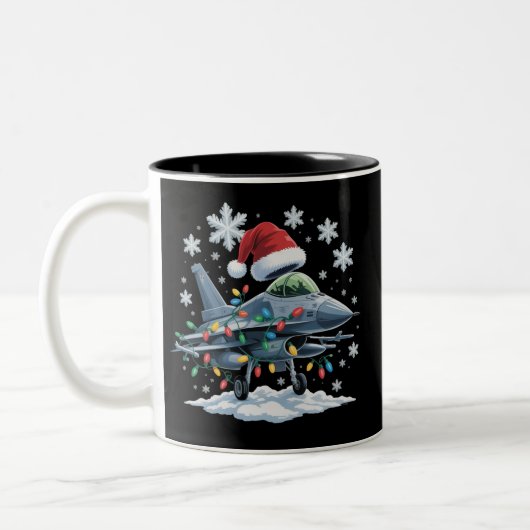 Funny Jet Fighter Military Christmas Holiday Xmas Zweifarbige Tasse (Links)