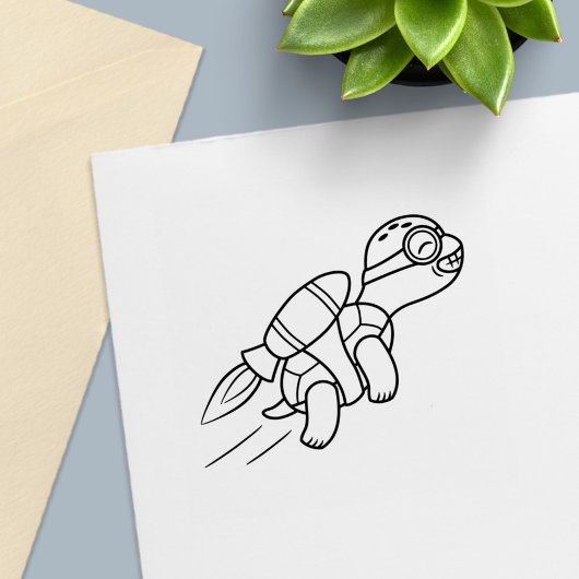 Funny Jetpack Turtle Permastempel