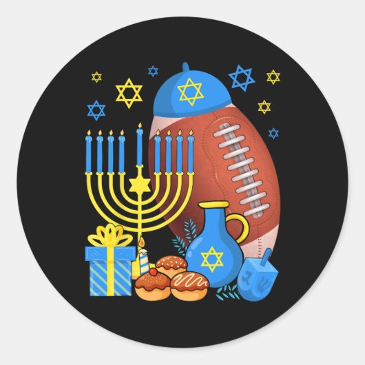 Funny Jewish Football Ball Menorah Happy Hanukkah Runder Aufkleber (Vorderseite)