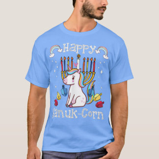 Funny Jewish Unicorn Menorah Hanukkah T-Shirt