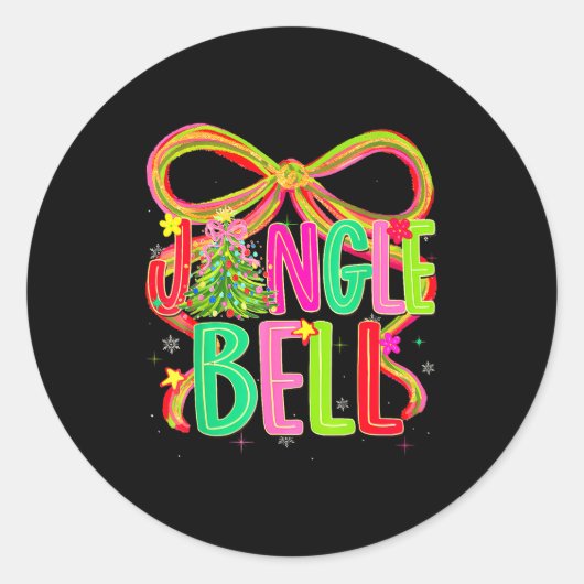 Funny Jingle Bells Coquette Bow Merry Christmas Gi Runder Aufkleber (Vorderseite)