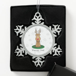 Funny Jingle This Red Nose Rentier Hund Niedlich Schneeflocken Zinn-Ornament