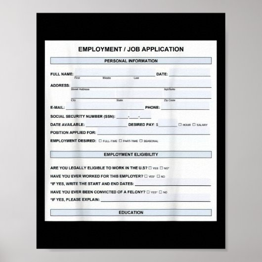 Funny Job Application Form Büro Humor Graphic Poster (Vorne)