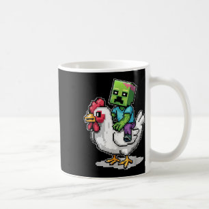 Funny Jockey Pixel Riding Chicken Jockey auf einem Kaffeetasse